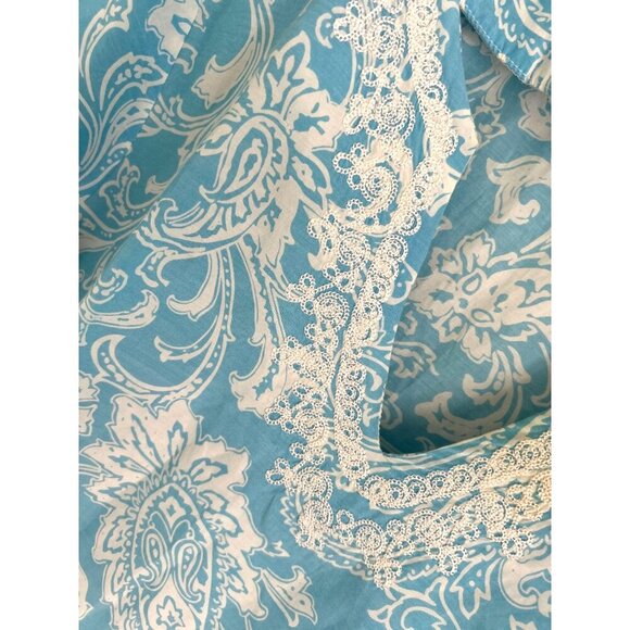 J. McLaughlin Tunic Silk Cotton Blue Paisley Lace Trim V-Neckline Size Large - Picture 5 of 8